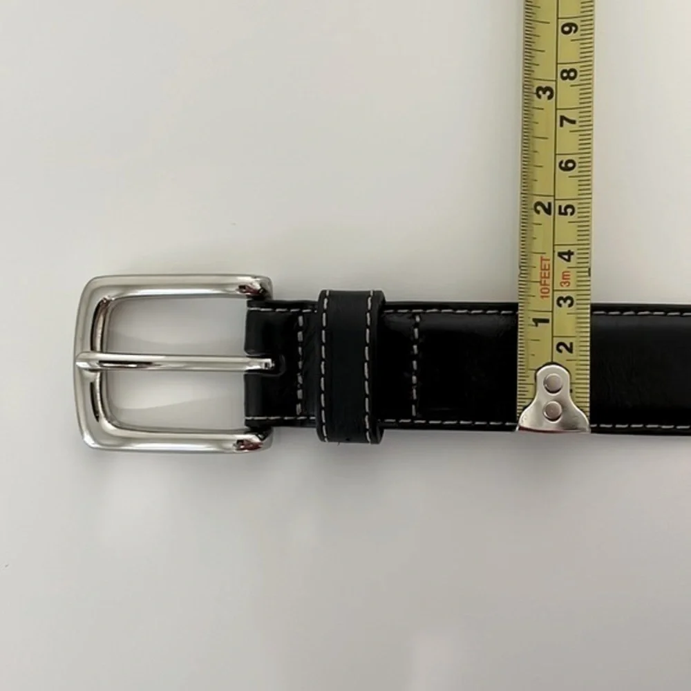 J. Crew men’s Size‎ 40 black leather belt. Solid brass silver buckle. EUC